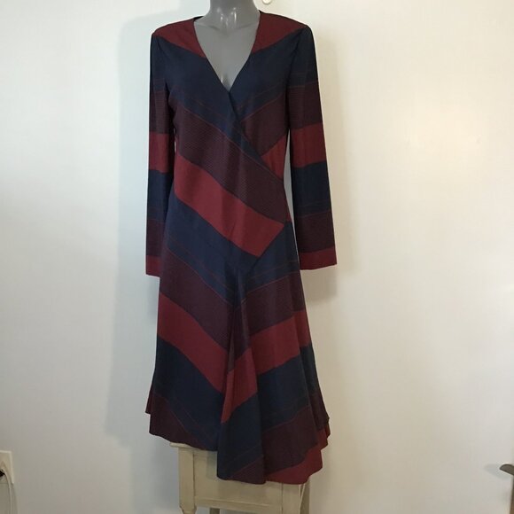 NWT Tory Burch Lyon Navy and Burgundy Strip V-Neck Dress  Size 4 - Picture 1 of 14
